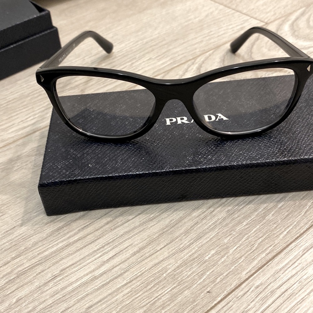 PRADA eyewear black lightweight glasses w/ box, case, unopened microfibre cloth
